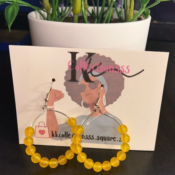Yellow Beaded Hoop Earrings - Picture 4 of 4